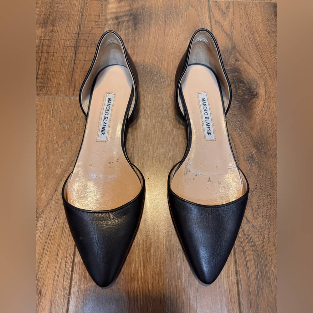 Manolo Blahnik Black Leather Flats